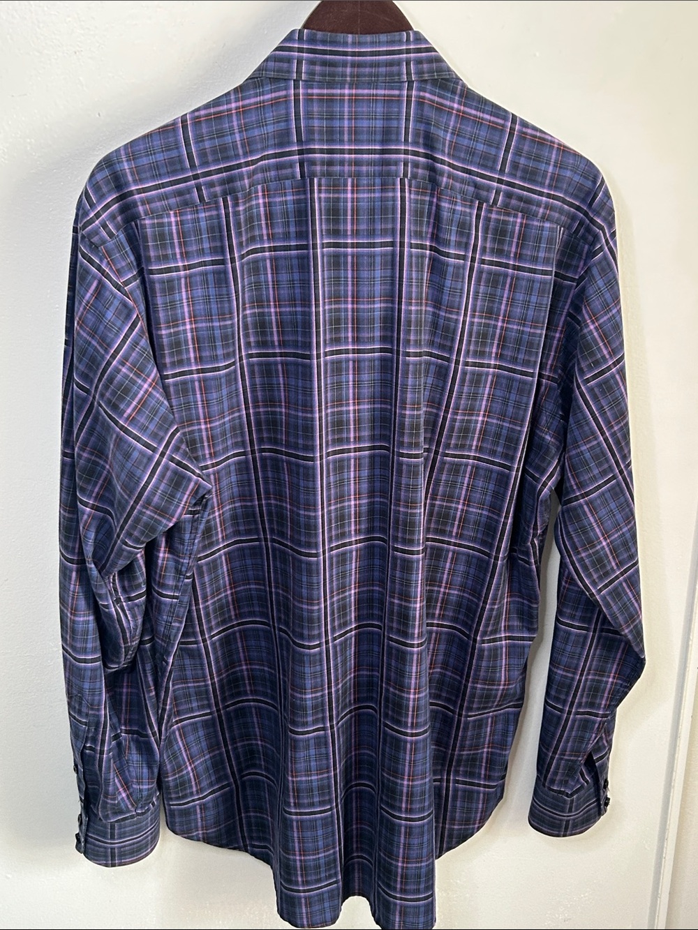 Thomas Dean Men’s Purple Plaid Button-Down Business Casual Cotton Dress Shirt - Picture 5 of 7